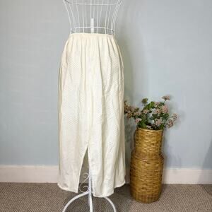 Vintage 60s yellow and white striped lace trim fairy maxi silky slip skirt